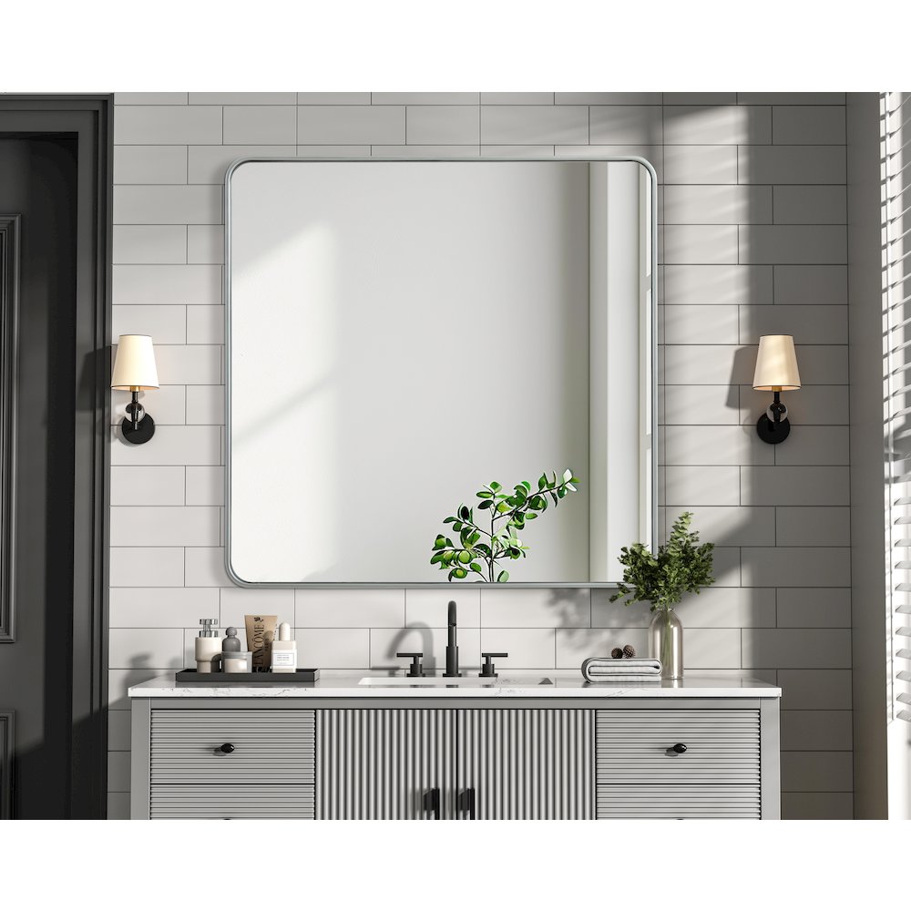 Contour Metal Square Mirror 42x42 in Silver