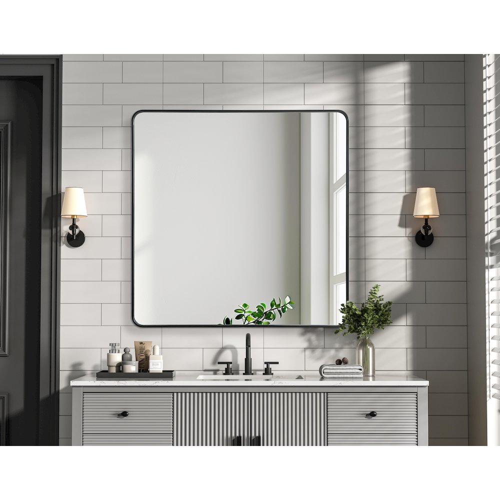 Contour Metal Square Mirror 48x48 in Black