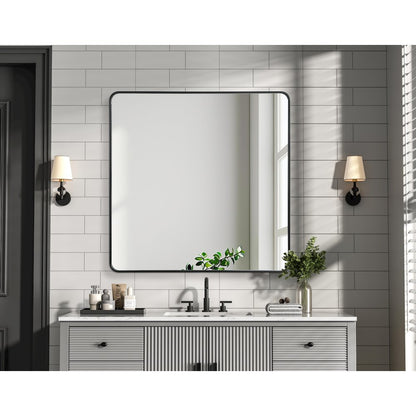 Contour Metal Square Mirror 48x48 in Black