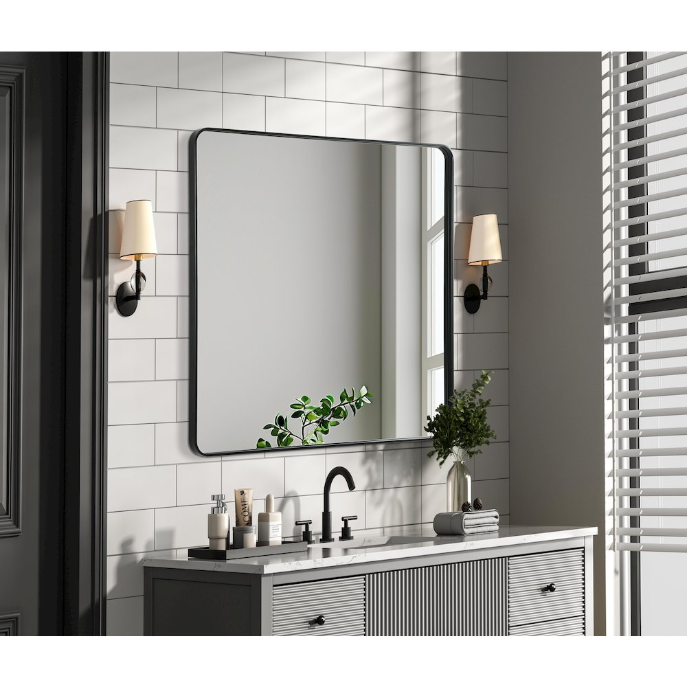 Contour Metal Square Mirror 48x48 in Black