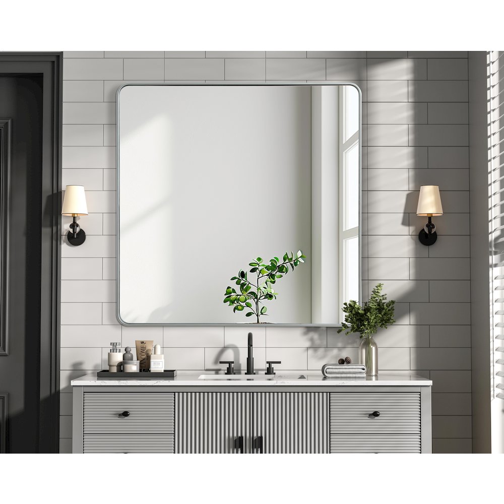 Contour Metal Square Mirror 48x48 in Silver