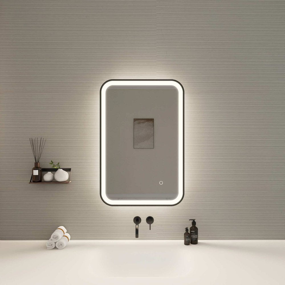 30 Inch Rectangle LED Front and Backlit Wall Mirror in Black