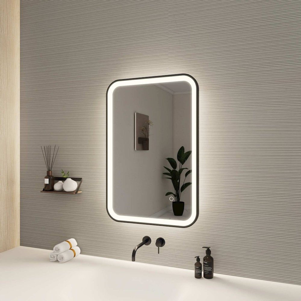 30 Inch Rectangle LED Front and Backlit Wall Mirror in Black