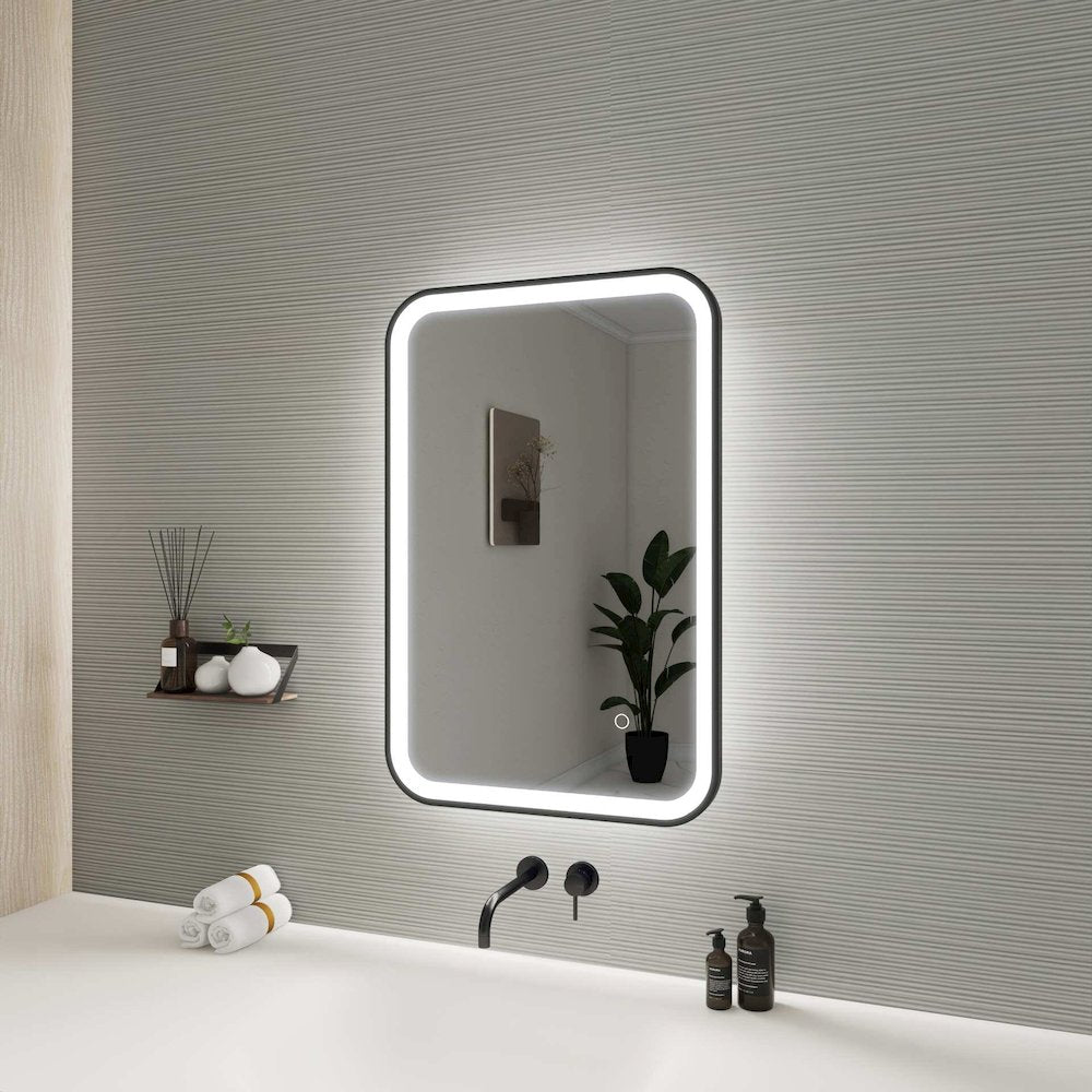 30 Inch Rectangle LED Front and Backlit Wall Mirror in Black