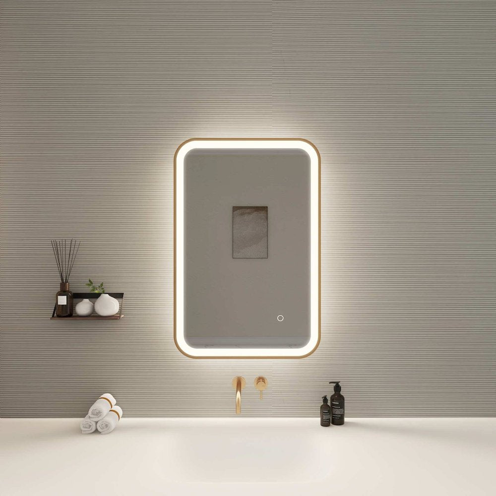 30 Inch Rectangle LED Front and Backlit Wall Mirror in Satin Gold