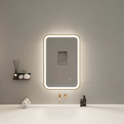 30 Inch Rectangle LED Front and Backlit Wall Mirror in Satin Gold