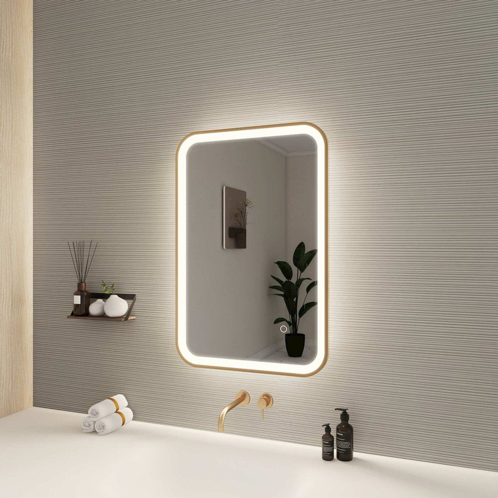 30 Inch Rectangle LED Front and Backlit Wall Mirror in Satin Gold