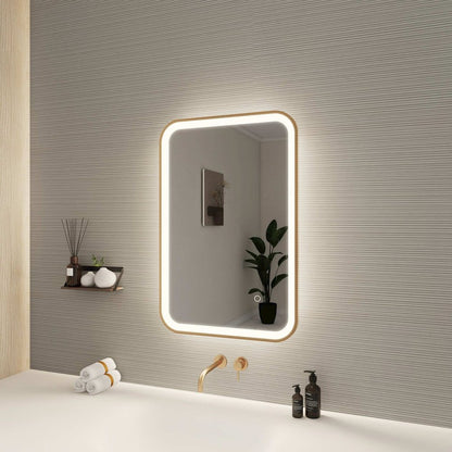 30 Inch Rectangle LED Front and Backlit Wall Mirror in Satin Gold