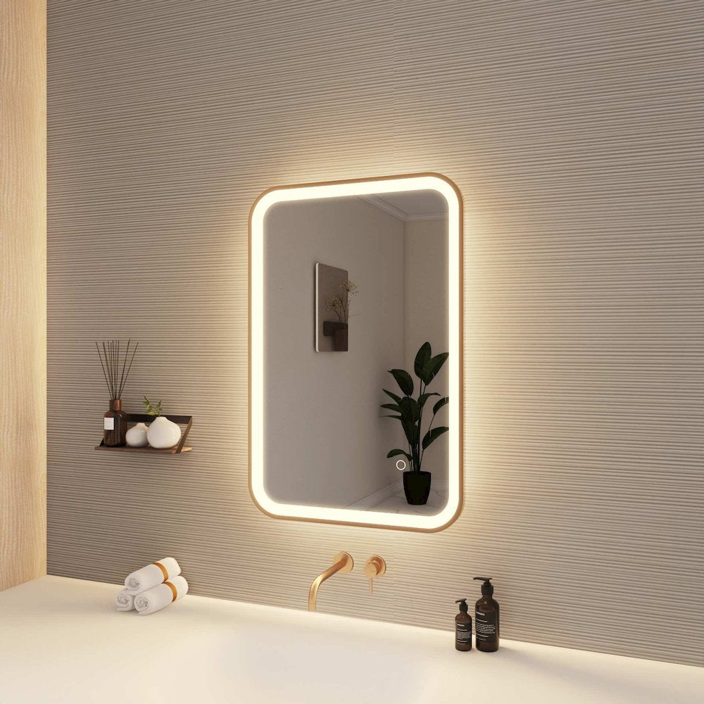 30 Inch Rectangle LED Front and Backlit Wall Mirror in Satin Gold