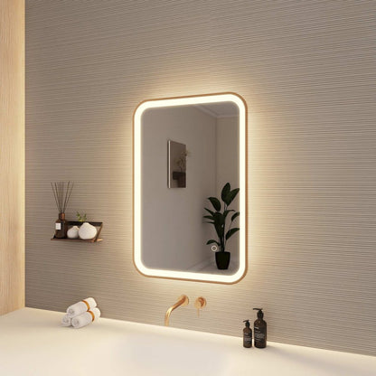 30 Inch Rectangle LED Front and Backlit Wall Mirror in Satin Gold