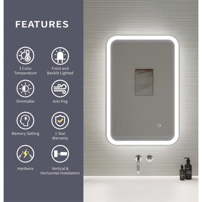 30 Inch Rectangle LED Front and Backlit Wall Mirror in Silver