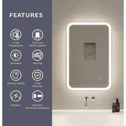 30 Inch Rectangle LED Front and Backlit Wall Mirror in Silver