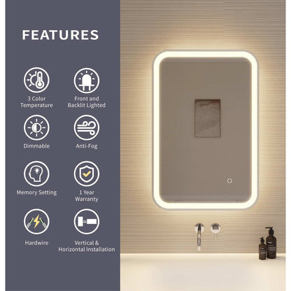 30 Inch Rectangle LED Front and Backlit Wall Mirror in Silver