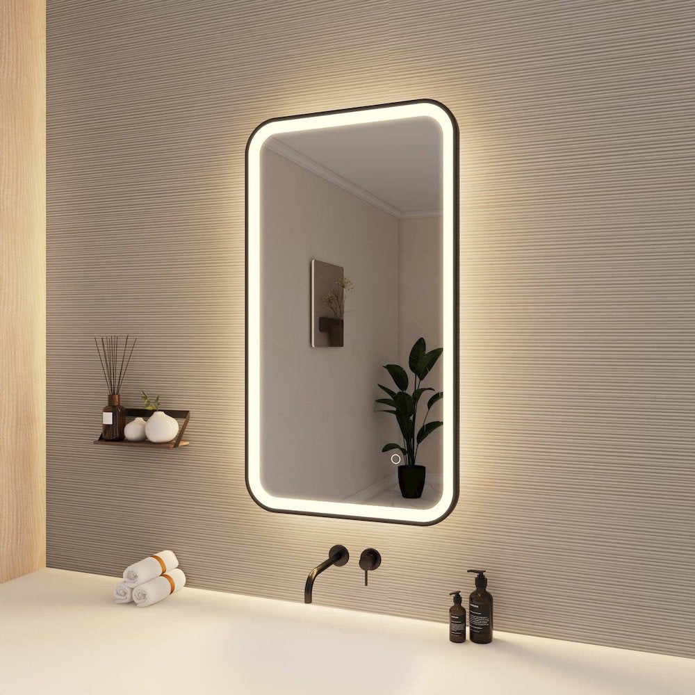 36 Inch Rectangle LED Front and Backlit Wall Mirror in Black