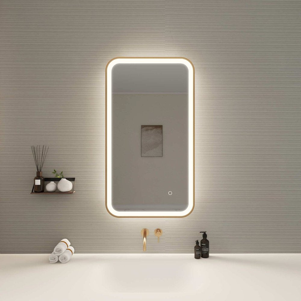36 Inch Rectangle LED Front and Backlit Wall Mirror in Satin Gold