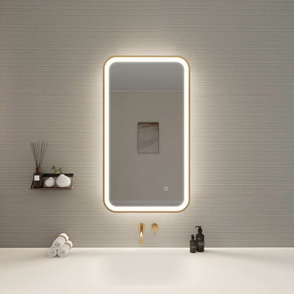 36 Inch Rectangle LED Front and Backlit Wall Mirror in Satin Gold