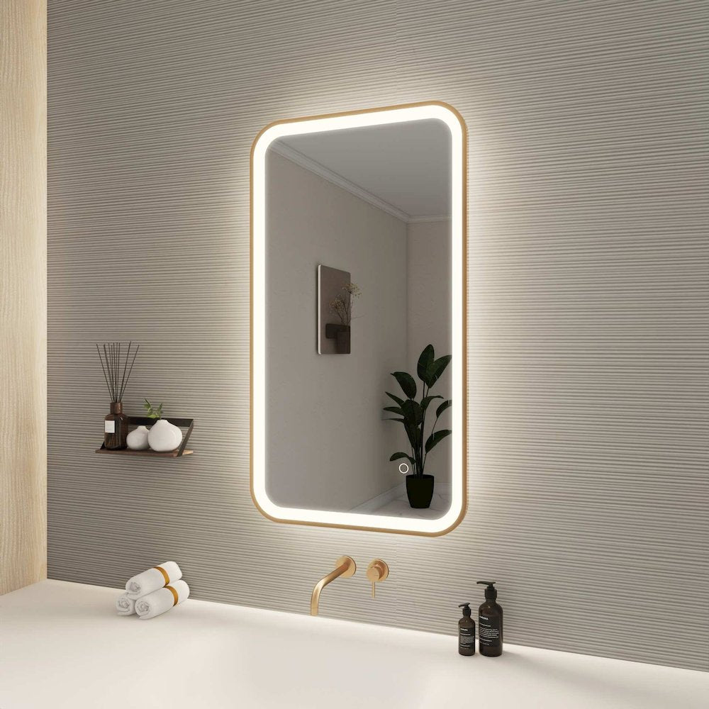 36 Inch Rectangle LED Front and Backlit Wall Mirror in Satin Gold