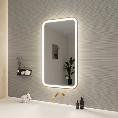 36 Inch Rectangle LED Front and Backlit Wall Mirror in Satin Gold