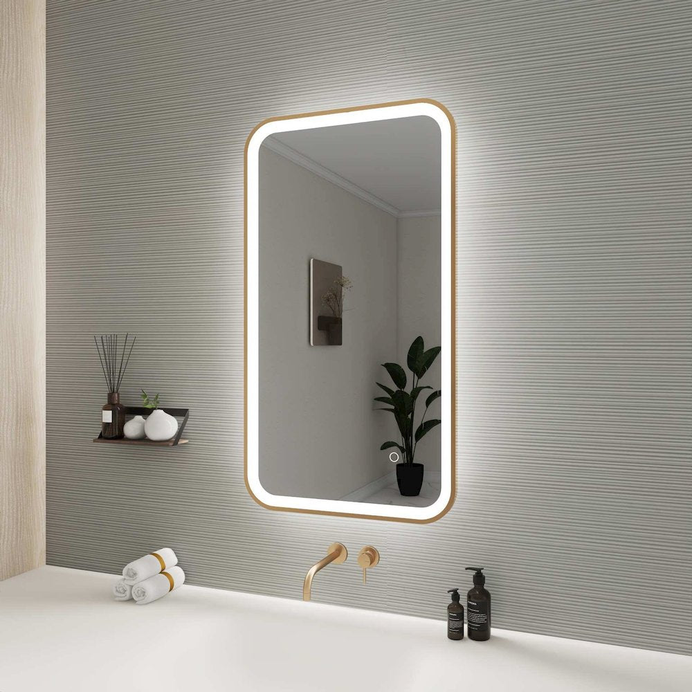 36 Inch Rectangle LED Front and Backlit Wall Mirror in Satin Gold