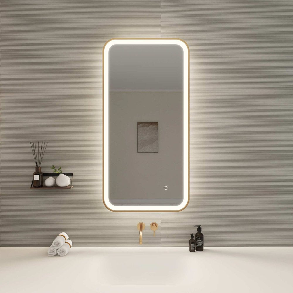 40 Inch Rectangle LED Front and Backlit Wall Mirror in Satin Gold