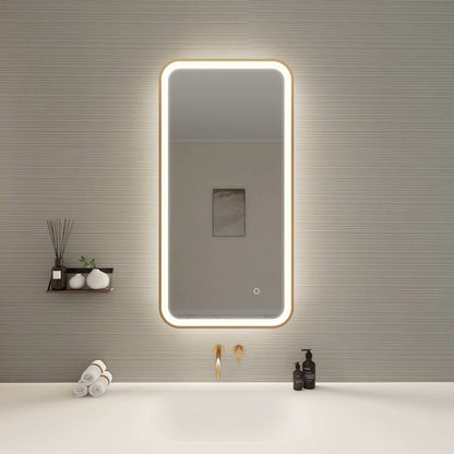 40 Inch Rectangle LED Front and Backlit Wall Mirror in Satin Gold