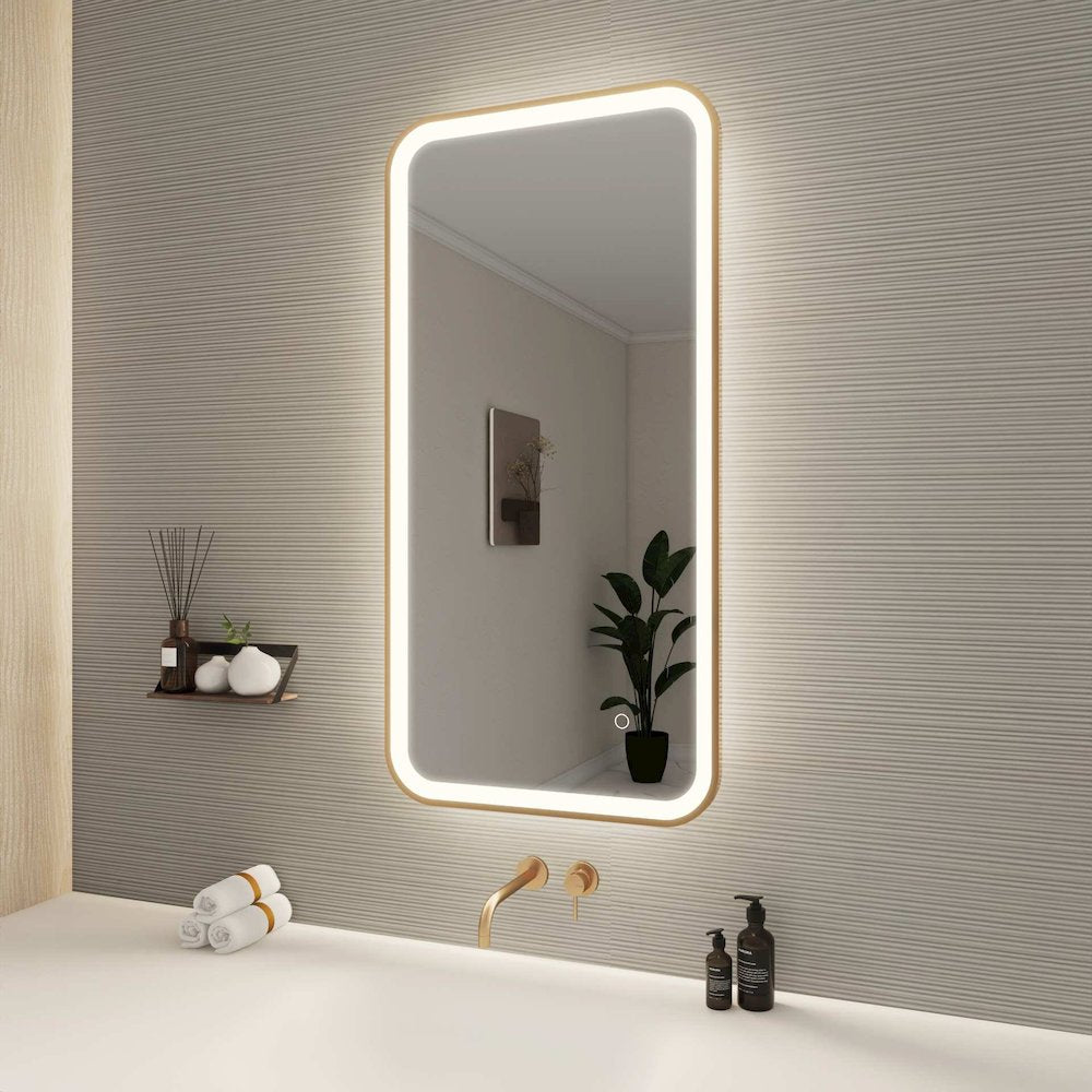 40 Inch Rectangle LED Front and Backlit Wall Mirror in Satin Gold