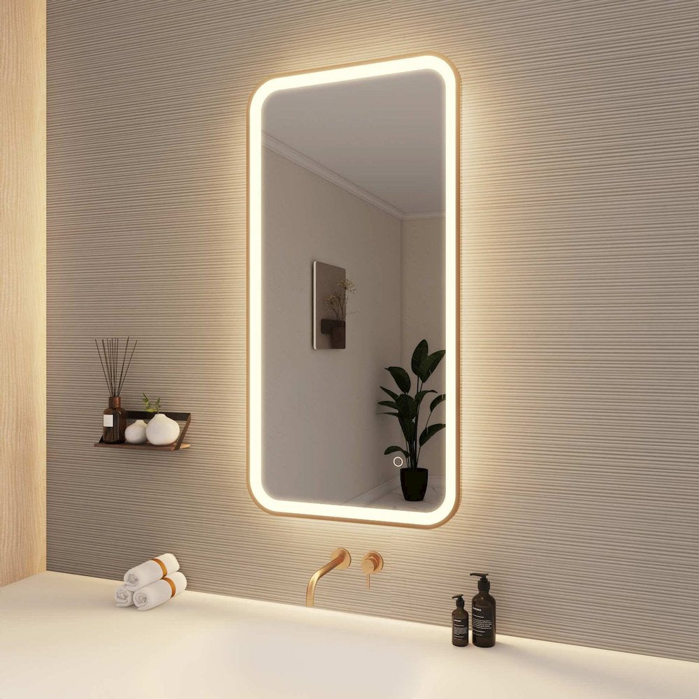 40 Inch Rectangle LED Front and Backlit Wall Mirror in Satin Gold