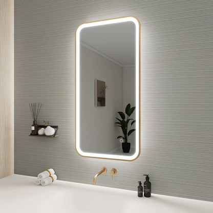 40 Inch Rectangle LED Front and Backlit Wall Mirror in Satin Gold
