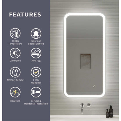 40 Inch Rectangle LED Front and Backlit Wall Mirror in Silver