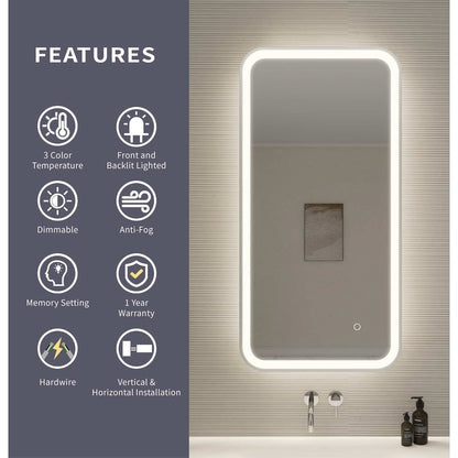 40 Inch Rectangle LED Front and Backlit Wall Mirror in Silver