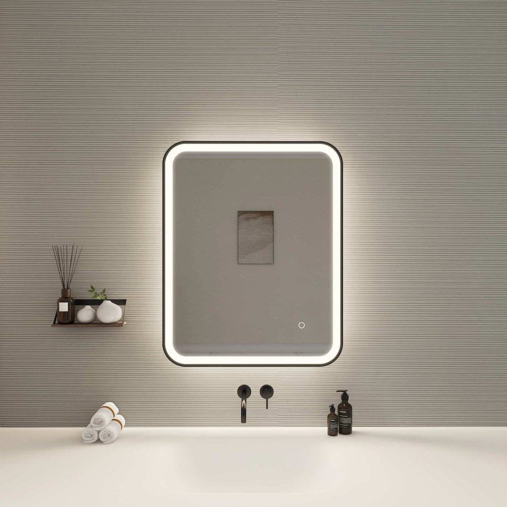 30 Inch Rectangle LED Front and Backlit Wall Mirror in Black