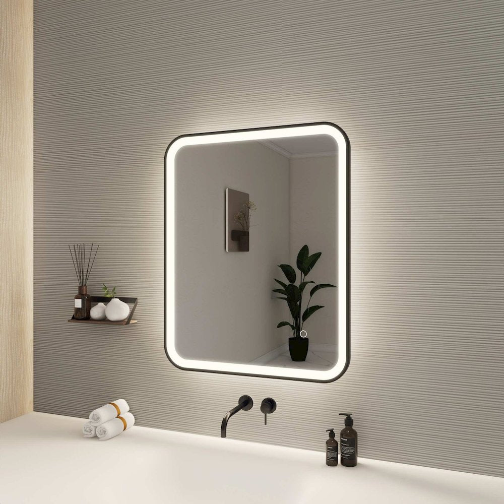 30 Inch Rectangle LED Front and Backlit Wall Mirror in Black