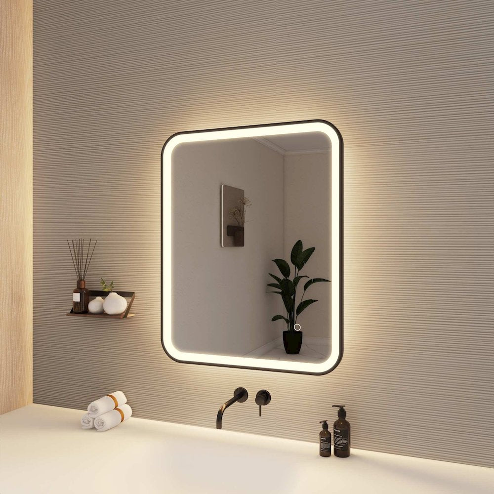 30 Inch Rectangle LED Front and Backlit Wall Mirror in Black