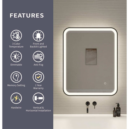 30 Inch Rectangle LED Front and Backlit Wall Mirror in Black
