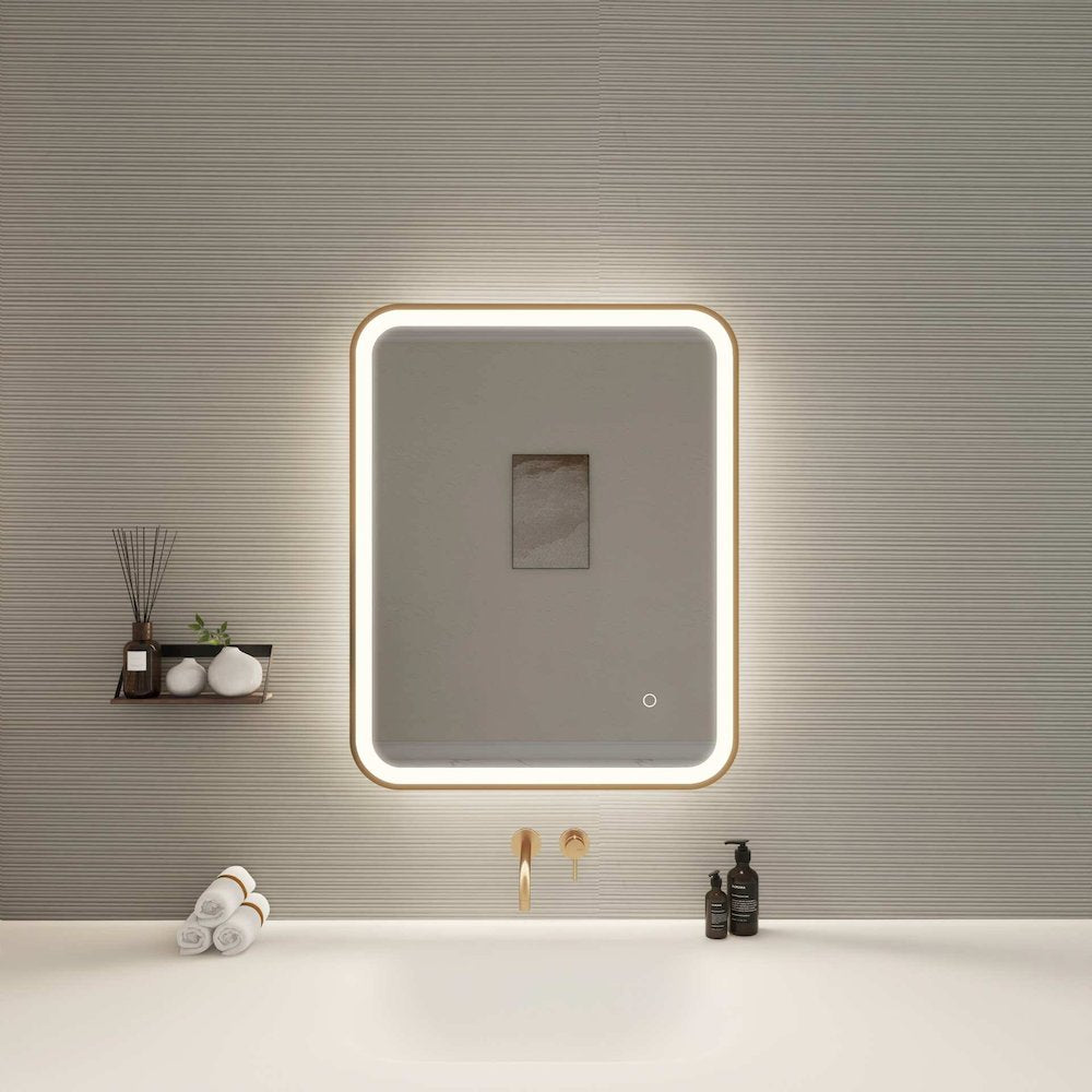 30 Inch Rectangle LED Front and Backlit Wall Mirror in Satin Gold