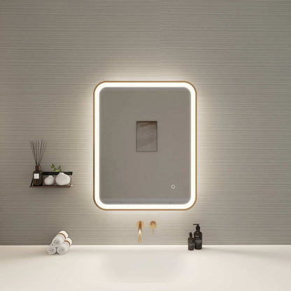 30 Inch Rectangle LED Front and Backlit Wall Mirror in Satin Gold