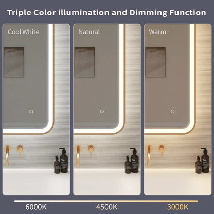 30 Inch Rectangle LED Front and Backlit Wall Mirror in Satin Gold