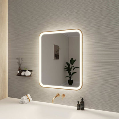 30 Inch Rectangle LED Front and Backlit Wall Mirror in Satin Gold
