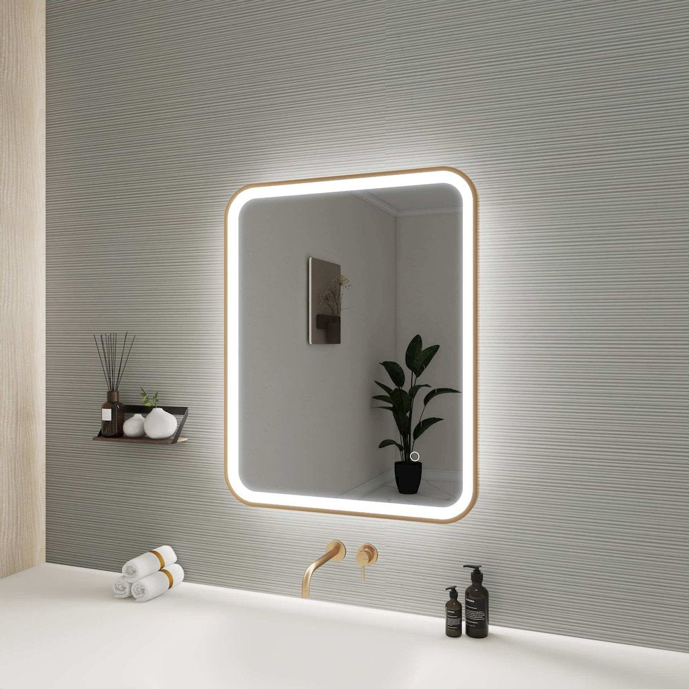 30 Inch Rectangle LED Front and Backlit Wall Mirror in Satin Gold