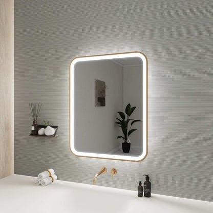 30 Inch Rectangle LED Front and Backlit Wall Mirror in Satin Gold