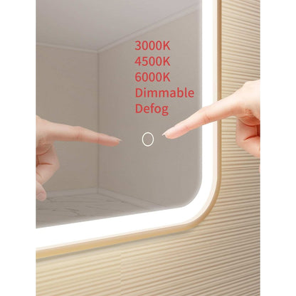 30 Inch Rectangle LED Front and Backlit Wall Mirror in Satin Gold