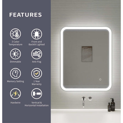 30 Inch Rectangle LED Front and Backlit Wall Mirror in Silver