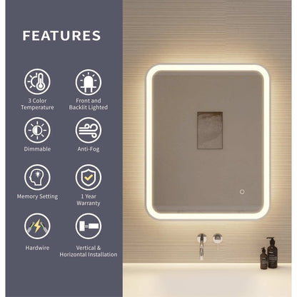 30 Inch Rectangle LED Front and Backlit Wall Mirror in Silver