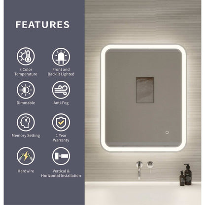 30 Inch Rectangle LED Front and Backlit Wall Mirror in Silver