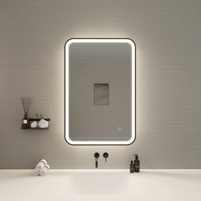 36 Inch Rectangle LED Front and Backlit Wall Mirror in Black