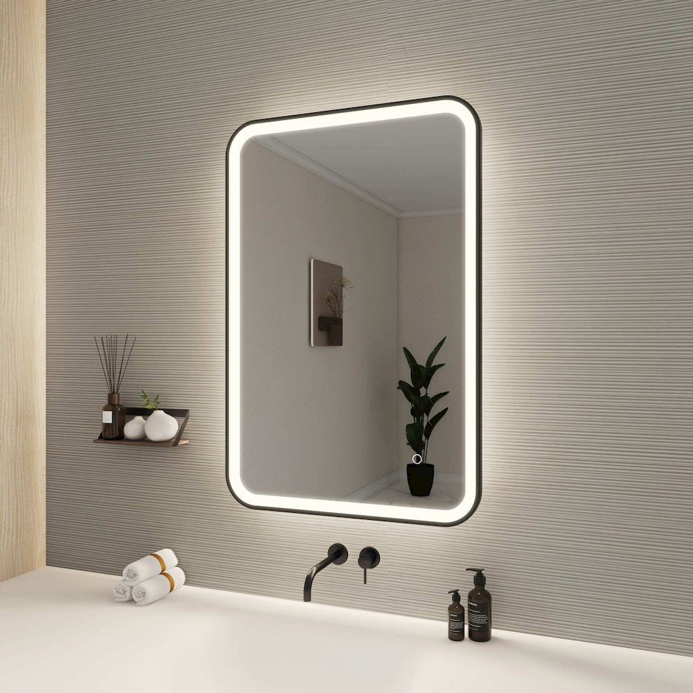36 Inch Rectangle LED Front and Backlit Wall Mirror in Black