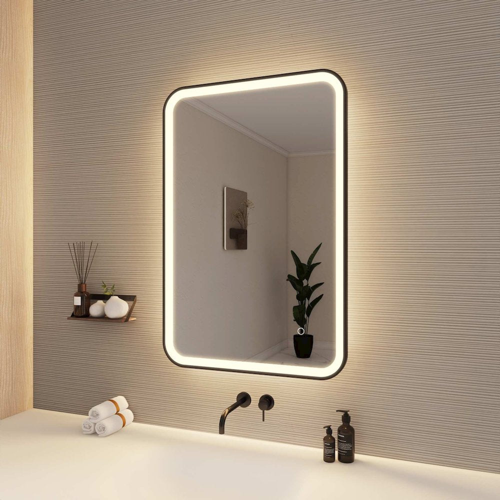 36 Inch Rectangle LED Front and Backlit Wall Mirror in Black