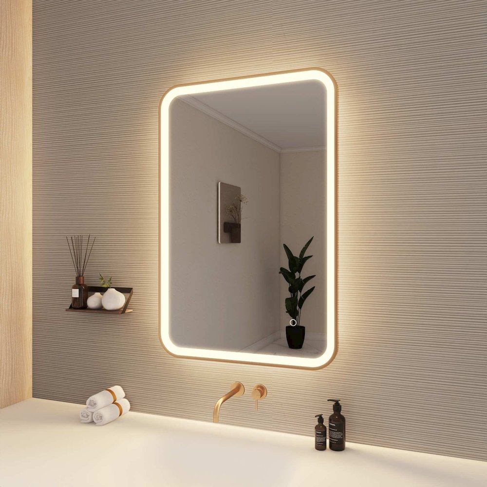 36 Inch Rectangle LED Front and Backlit Wall Mirror in Satin Gold