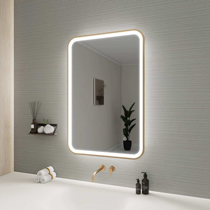 36 Inch Rectangle LED Front and Backlit Wall Mirror in Satin Gold
