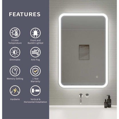 36 Inch Rectangle LED Front and Backlit Wall Mirror in Silver